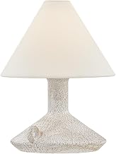 Troy Lighting Passage 1-Light Rechargeable Table Lamp | Patina Brass | White Ceramic Base | Off-White Linen Shade | Cordless LED Accent Lamp | Touch Dimmer | Portable Lighting | Model RTL4412-PBR/CVC