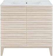 Swiss Madison Cascade 30" Freestanding Bathroom Vanity in White Oak with 3-Hole Widespread Sink Top