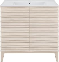 Swiss Madison Cascade 30" Freestanding Bathroom Vanity in White Oak with 3-Hole Widespread Sink Top