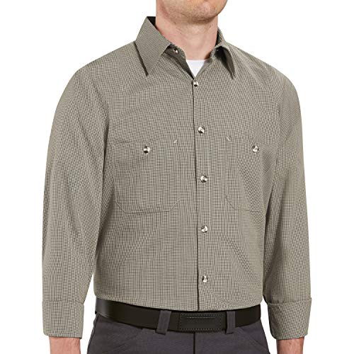 Red Kap XX-Large Tall / Khaki/Black Check / Micro-check Uniform Shirt, Regular Fit, Long Sleeve Tops