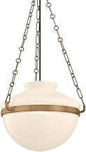 Troy Lighting Paradigm 1-Light 16" Pendant | Patina Brass | Opal Glossy Glass Shade | Modern Lantern Design | Student-Style Pendant Light | Sculptural Overhead Fixture | Damp Rated | Model F5116-PBR