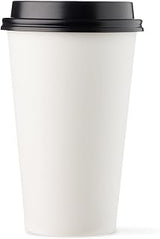 [1000 SET]HARVEST PACK 16 oz White Single Wall Disposable Paper Cups with Black Lids, Hot Drinks Water Coffee Tea Cocoa Cafe Cappuccino Espresso Latte Chocolate