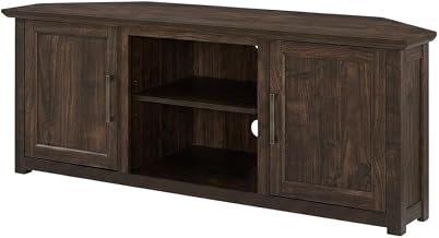 Furnifact Dark Walnut Camden Corner TV Stand for 65+ Inch TVs, Modern Design, Sturdy Construction, Space-Saving Corner Unit, Durable Wood Finish