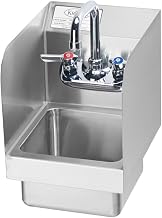 Krowne HS-19 MiniMax Hand Sink, Side Splashes, Wall Mount, 9"W x 12"D x 13"H Overall, 8" Wide x 8" Front Back, 6" Deep Bowl, 3-1/2" Gooseneck Spout