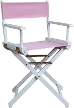 Furnifact Pink Director's Chair, White Frame, 18-Inch Seat Height, Folding Accent Chair for Bedroom Studio and Patio