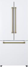 Hamilton Beach French Door Counter Depth Refrigerator with Freezer Drawer, 17.7 cu ft, GOLD TRIM ON SOFT WHITE (Full Size)