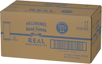 Hellmann's Real Mayonnaise Pouches, 24 Oz, 12 Pack | Made with 100% Cage Free Eggs, Kosher, Maintains Cling & Stability When Heated, for Sandwiches, Burgers, Dips & Dressings
