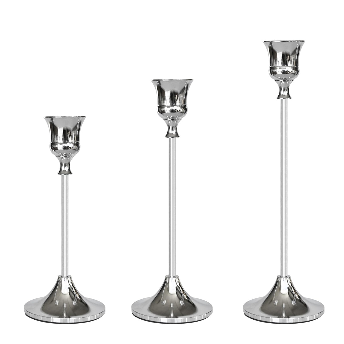 Showin Candlestick Holders, Aluminum Set of 3, Silver