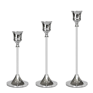 Showin Candlestick Holders, Aluminum Set of 3, Silver