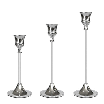 Showin Candlestick Holders, Aluminum Set of 3, Silver