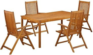 Oil-Finish Wooden Patio Set - Dining Table with Wooden Chairs, Durable Construction for Outdoor Dining and Garden Relaxation