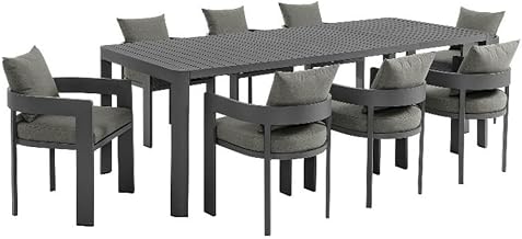 Modway Tahoe Aluminum 9-Piece Patio Dining Set in Gray Charcoal