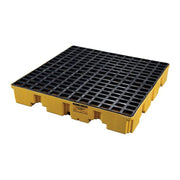 4 Drum Low Profile Containment Pallet with Drain by Eagle – Pack of 1, HDPE, Yellow & Black, Model 1645