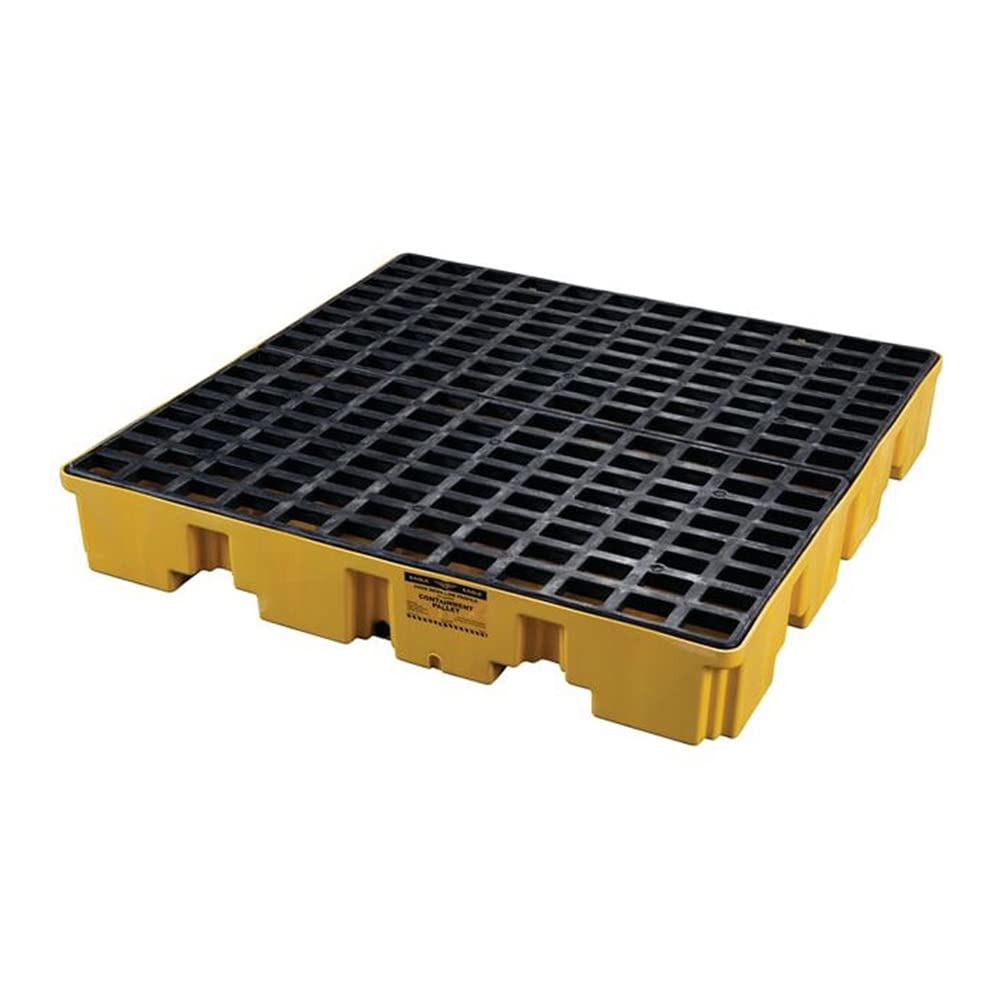 4 Drum Low Profile Containment Pallet with Drain by Eagle – Pack of 1, HDPE, Yellow & Black, Model 1645