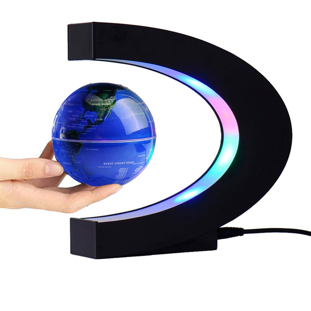 Magnetic Levitation Floating Globe World Map with C Shape Base (Blue 3" Globe) by FUGEST – Acrylonitrile Butadiene Styrene (ABS), Blue 3" Globe, Model F- CG