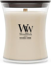 WoodWick Patchouli Crème Gifts for Women and Men, 9.7 oz Medium Hourglass Candle with Crackling Wick