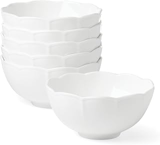 Lenox Studio 1414 Scallop All-Purpose Bowls Set For 6 | Dinnerware Bowl | Bone China | Microwave Safe | Dishwasher Safe | White | Use as Pasta, Salad, Soup, Cereal or Ramen Bowl