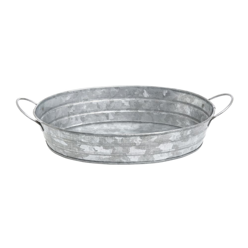 Galvanized Metal Serving Tray Oval - 11 1/4"L x 6 3/4"W x 2"H by HUBERT – Metal, Silver, Model DS-36954A