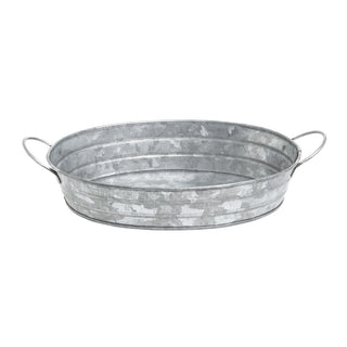 Galvanized Metal Serving Tray Oval - 11 1/4"L x 6 3/4"W x 2"H by HUBERT – Metal, Silver, Model DS-36954A