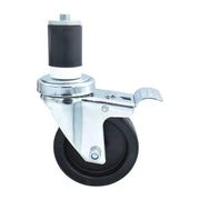 BK Resources 4" Polyolefin 1-1/2" Expanding Stem Swivel Caster for Work Tables with Total Lock Brake – 4", Silver, Model 4SBR-3RA-LDP-TTB