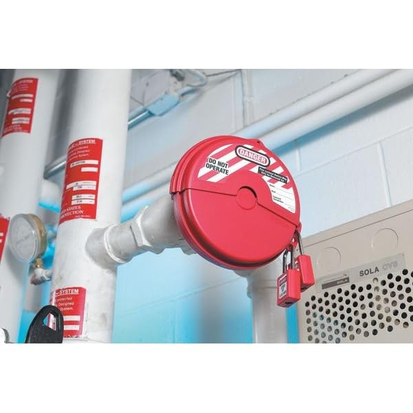 Lockout Tagout Rotating Gate Valve Lockout by Master Lock – For 1" - 3" Valve Handle Diameters, Plastic, Red