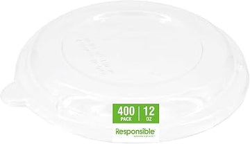 Responsible Products Clear Lids 12 oz Bowls, Tree-Less™ Bowl Lids, Extra Strength and Made Without PFAS (400 Count)