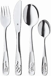 WMF Animals Children's Cutlery, 4-Piece, from 3 Years, Cromargan Polished Stainless Steel, Dishwasher-Safe in a Gift Box with General Illustration
