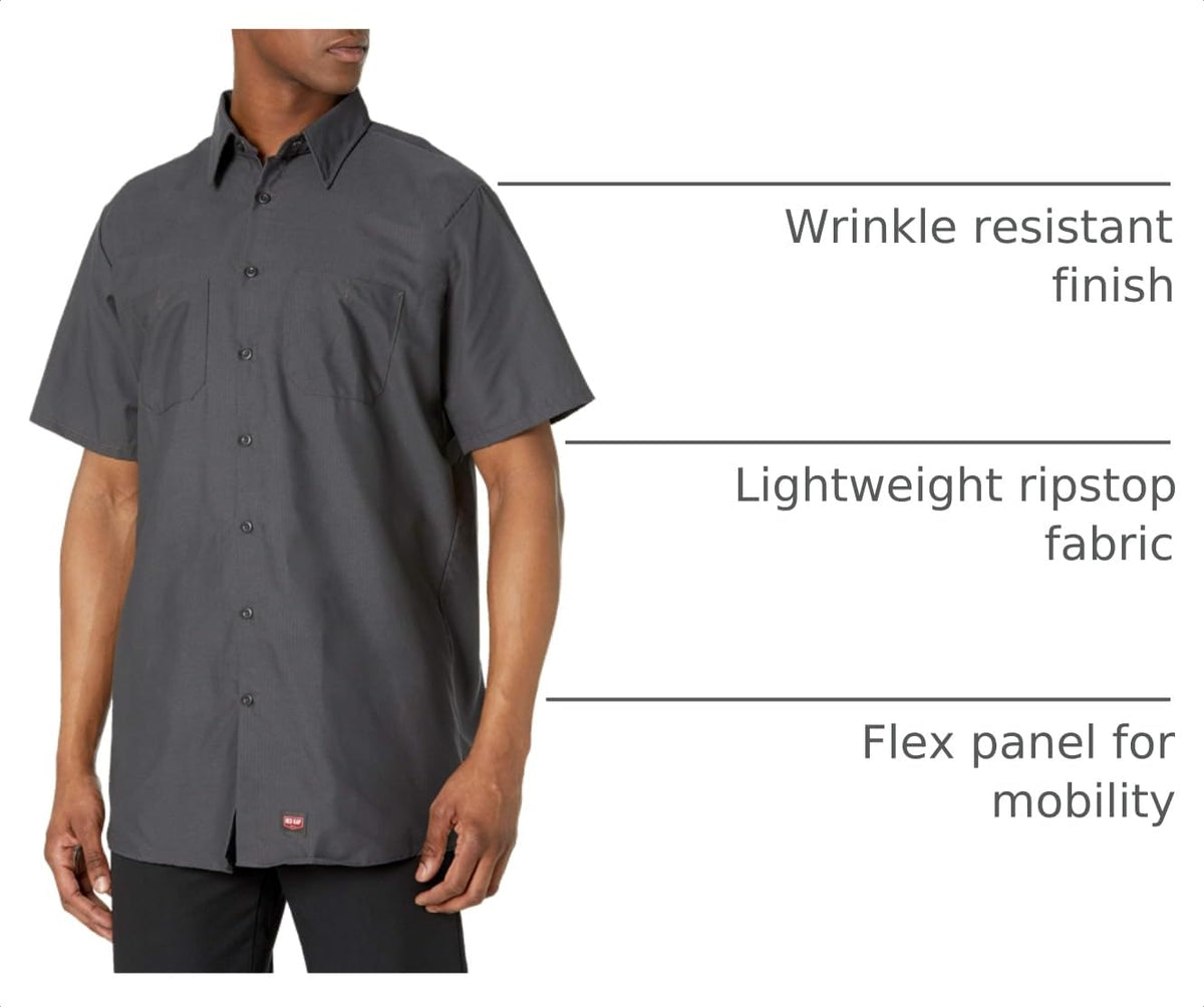 Men's Short Sleeve Work Shirt with Mimix by Red Kap – Large, Polycotton, Charcoal, Model SX20-CH-L