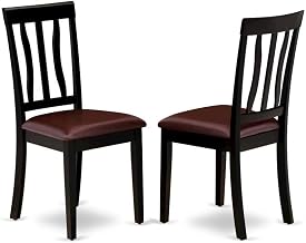 Furnifact Faux Leather-Upholstered Wooden Dining Chairs Set of 2, Traditional Kitchen and Dining Room Chairs with High Back