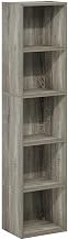 Furnifact French Oak 5-Tier Open Shelf Bookcase, Wooden Storage Shelves for Living Room, Office, Durable Wood Construction