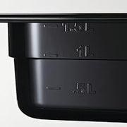 HUBERT Fourth-Size Polycarbonate Cold Food Pan, Black - 10 3/7" L x 6 15/16" W x 2 1/2" D