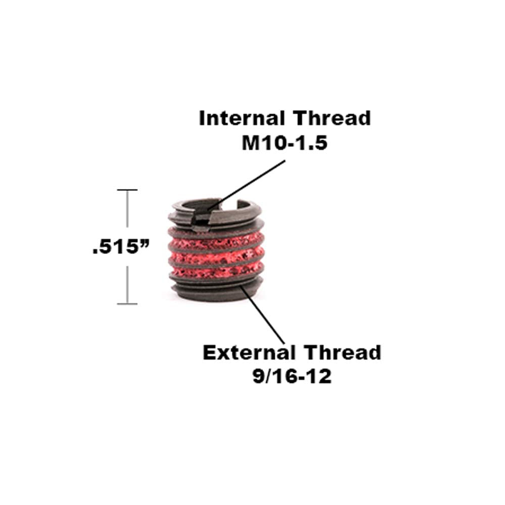 E-Z LOK M10-1.5 Internal Threads, 9/16-12 External Threads, 13.08mm Length / M10 x 1.5 / Red Thread Locking Inserts