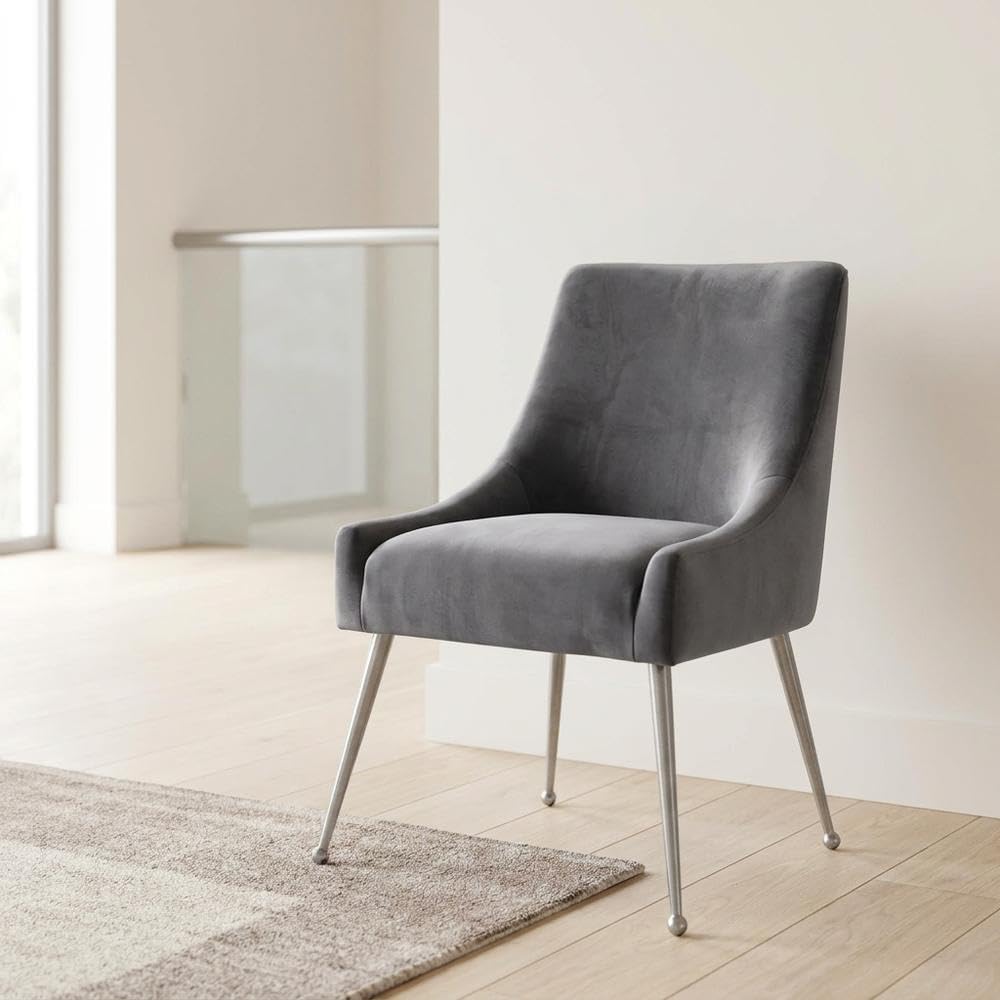 Velvet-Upholstered Side Chair with Silver Legs by Starlight Canyon Home – Velvet, Grey