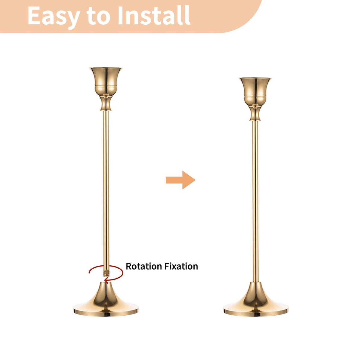 Nuptio Candlestick Holders Set, Gold Metal, 6 Piece Assorted Heights
