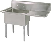 BK Resources NSF Commercial One Compartment Sink, Left Hand Drainboard, 38"W x 23-13/16"D, T-304 18 ga. Stainless Steel, 9"H Backsplash, Front And Sides Rolled Edges, Steel Legs