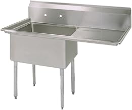 BK Resources NSF Commercial One Compartment Sink, Left Hand Drainboard, 38"W x 23-13/16"D, T-304 18 ga. Stainless Steel, 9"H Backsplash, Front And Sides Rolled Edges, Steel Legs