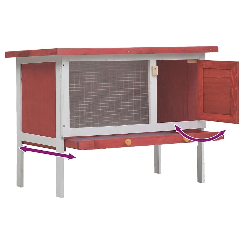 Outdoor Rabbit Hutch 1 Layer in Red Wood by vidaXL – Fir, Green,Red,White,Wood, Model 170830