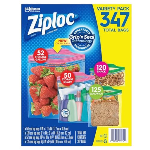 Ziploc 347 Piece Assortment / Total Bags / clear Food Storage Bags
