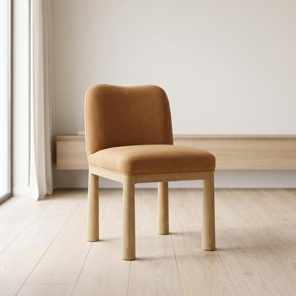 Velvet-Upholstered Dining Chair with Oak Legs by Starlight Canyon Home – Engineered Wood, Brown