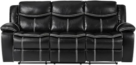 Starlight Canyon Home Faux Leather-Upholstered Reclining Sofa with Double Glider, Recliner Couch and Loveseat for Living Room Seating, Black