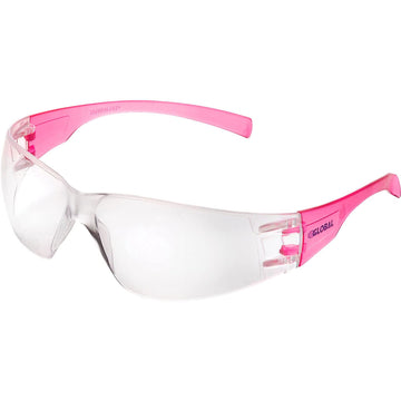 Frameless Petite Safety Glasses by Global Industrial – 6.1"L x 5.1"W x 1.5"H, Polycarbonate, Clear Lens/Pink Frame, Pack of 12, Model SS-9450JPKHC
