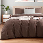 King Duvet Cover Set 100% Certified Organic Cotton with Washed Feel & Linen-Like Texture, Comfortable & Breathable, Home Bedding Set Dark Brown (No Comforter)