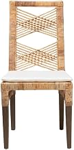 Furnifact Rattan Dining Chair with Mahogany Wood Frame and Foam Seat Cushion, Boho Woven Chairs for Dining Room Table, White/Natural Brown