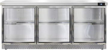 Continental Refrigerator SW72-GD-FB Three Section Work Top Refrigerator 72"W, Glass Doors & Front Breathing