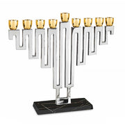 Zion Judaica Nickel Plated Maze Menorah, Silver And Gold With Marble Decal