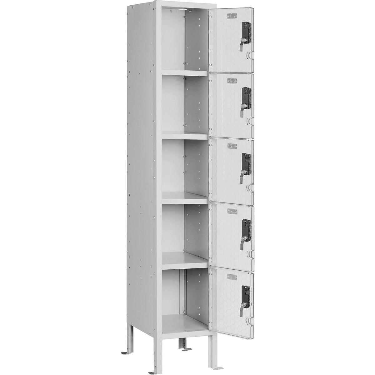 Global Industrial 5-Tier 5 Door Clear View Locker – Digital Lock, 12" Wx18 Dx66 H, Gray, Unassembled
