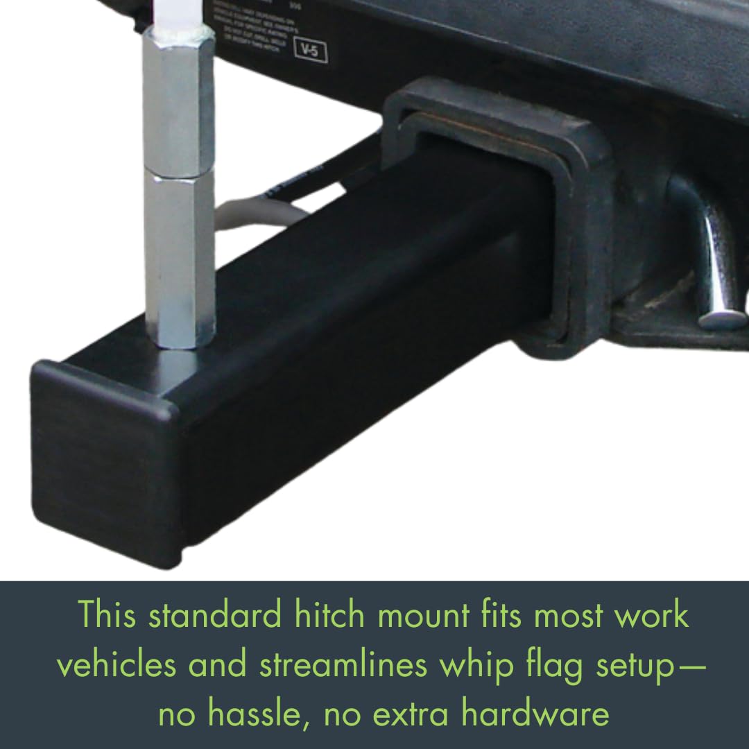 Heavy Duty Powered Threaded Hex Warning Whip Safety Flag Hitch by Checkers – Hitch Mount, Alloy Steel, Black, Model FS7015PC
