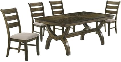 Traditional 5 Piece Dining Set in Antique Brown Wood