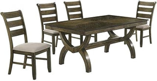 Traditional 5 Piece Dining Set in Antique Brown Wood
