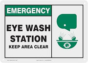 Accuform MFSD927VP Plastic Safety Sign, "Emergency Eye WASH Station Keep Area Clear" with Graphic, 10" Length x 14" Width x 0.055" Thickness, Green/Black on White